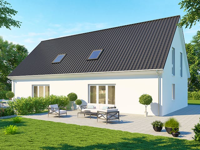 Massivhaus Doppelhaus DH 110 Basis von Baudirekt, Satteldach-Klassiker Außenansicht 1