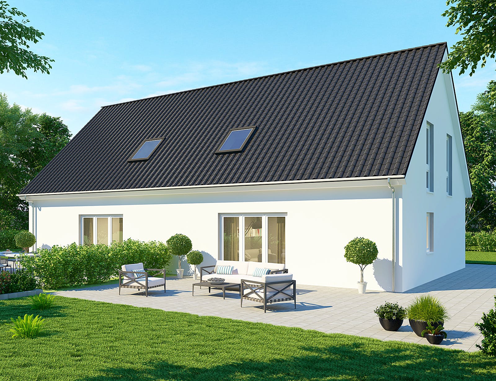Massivhaus Doppelhaus DH 110 Basis von Baudirekt, Satteldach-Klassiker Außenansicht 1
