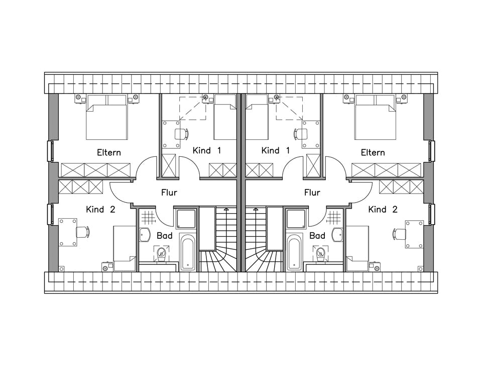Massivhaus Doppelhaus DH 110 Basis von Baudirekt, Satteldach-Klassiker Grundriss 2