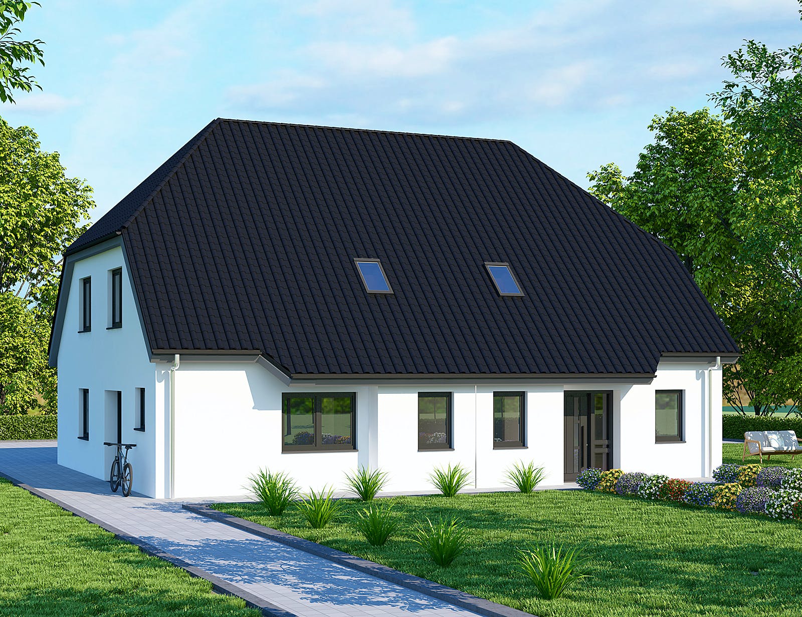 Massivhaus Doppelhaus DH 120 Basis von Baudirekt,  Außenansicht 1