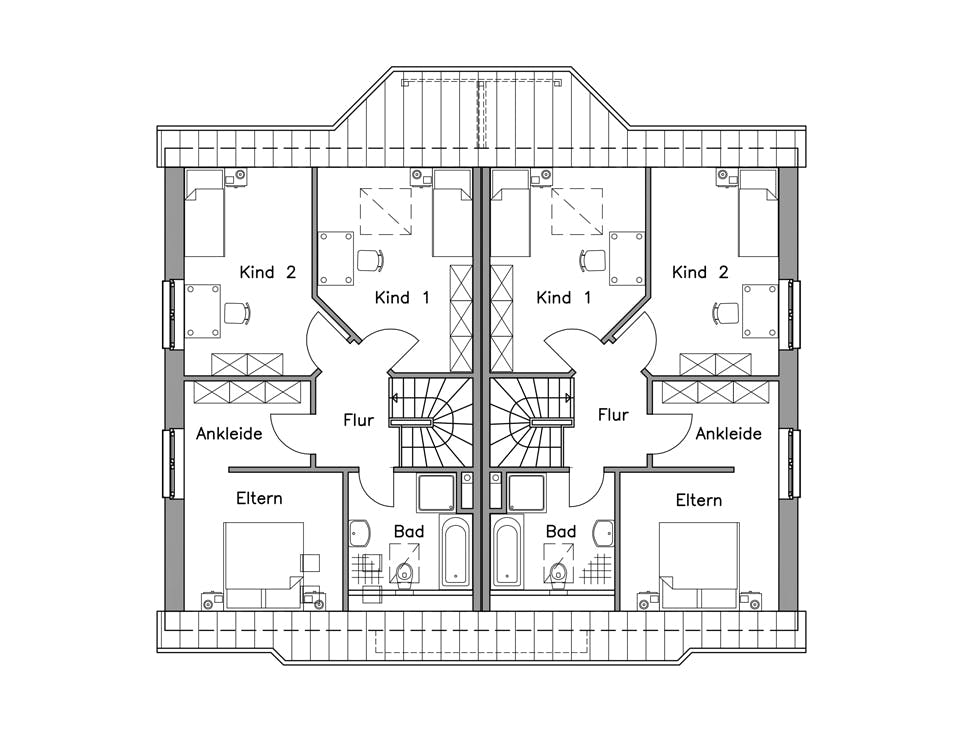 Massivhaus Doppelhaus DH 120 Basis von Baudirekt,  Grundriss 2