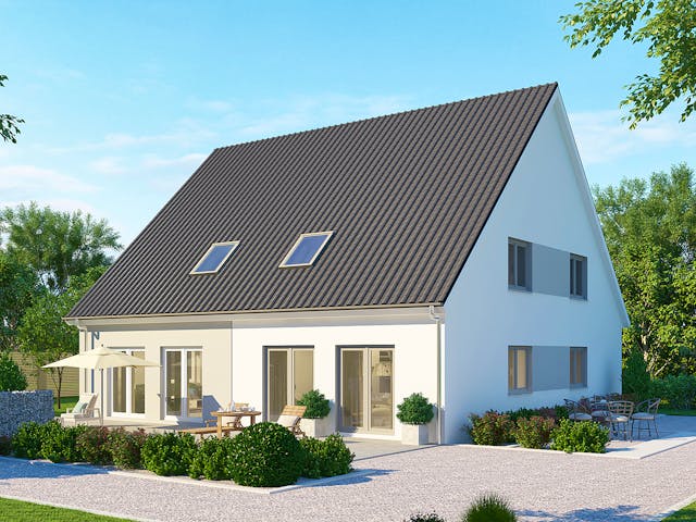 Massivhaus Doppelhaus DH 130 Basis von Baudirekt, Satteldach-Klassiker Außenansicht 1