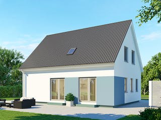 Massivhaus Einfamilienhaus EH125 Basis von Baudirekt, Satteldach-Klassiker Außenansicht 1