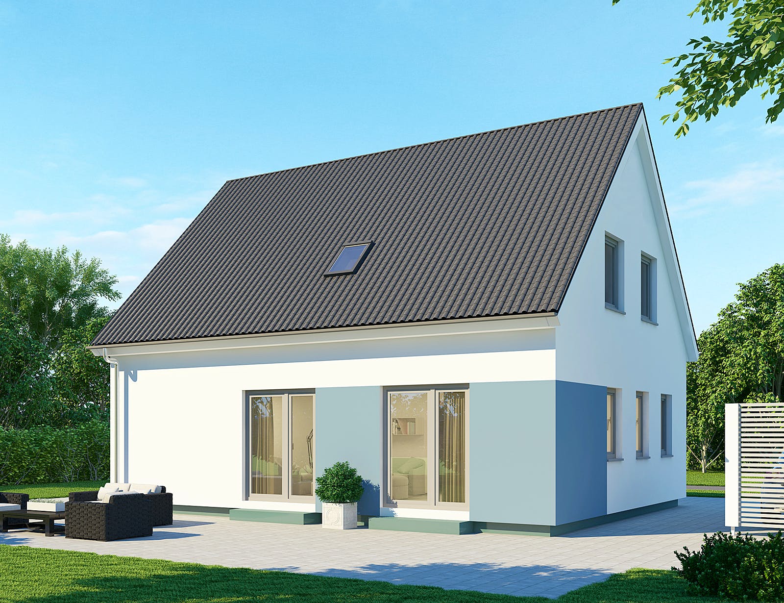 Massivhaus Einfamilienhaus EH125 Basis von Baudirekt, Satteldach-Klassiker Außenansicht 1