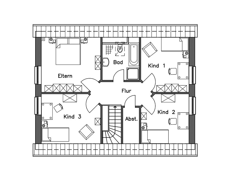 Massivhaus Einfamilienhaus EH155 Basis von Baudirekt, Satteldach-Klassiker Grundriss 2