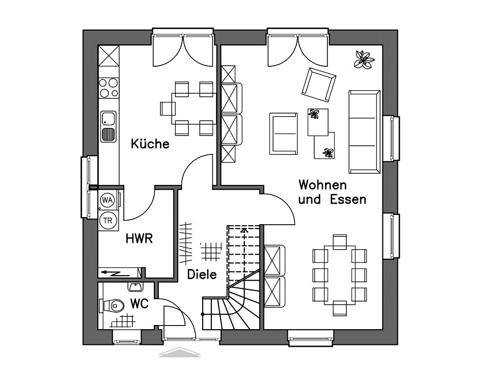 Massivhaus Stadtvilla SV125 Basis von Baudirekt, Stadtvilla Grundriss 1