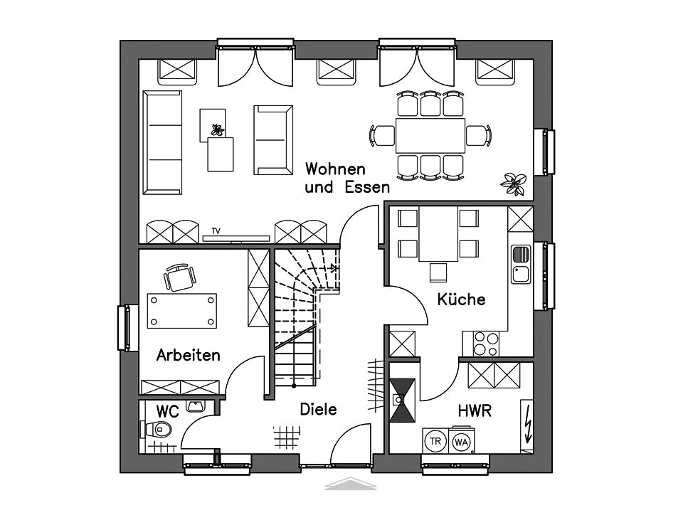 Massivhaus Stadtvilla SV155 Basis von Baudirekt, Stadtvilla Grundriss 1
