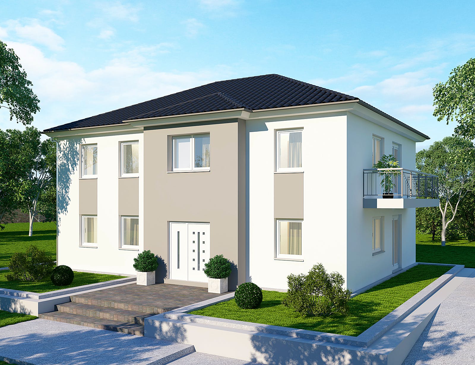 Massivhaus Zweifamilienhaus ZH185 Basis von Baudirekt, Stadtvilla Außenansicht 1