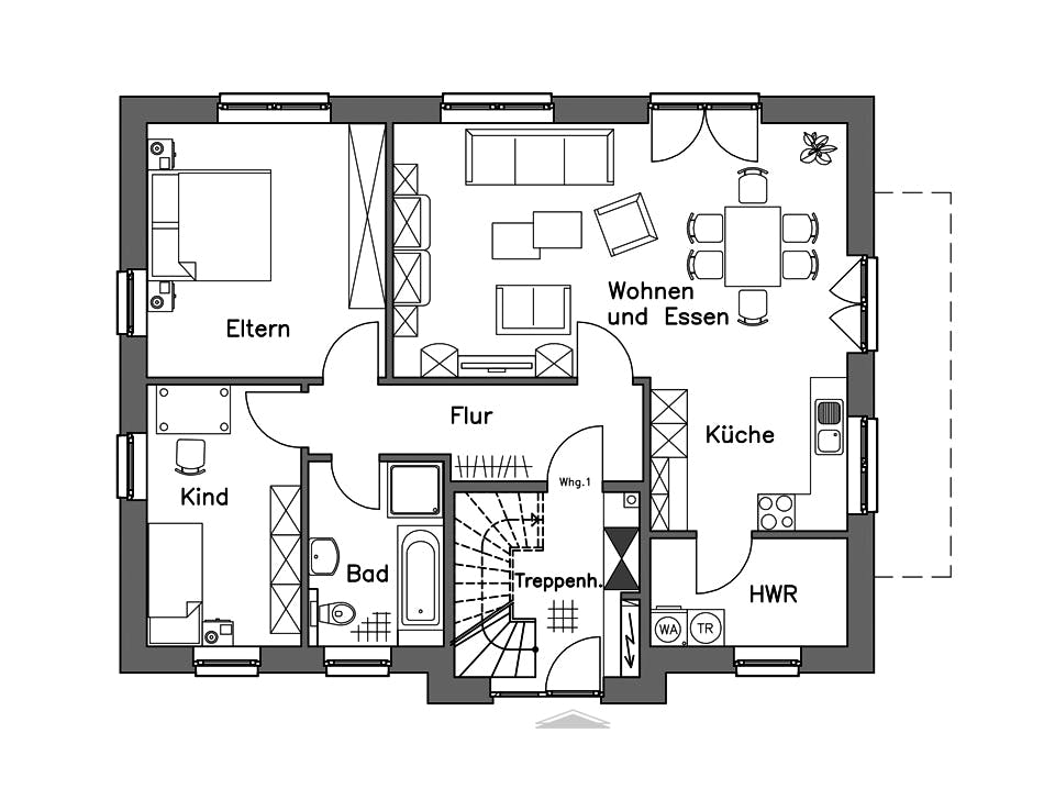 Massivhaus Zweifamilienhaus ZH185 Basis von Baudirekt, Stadtvilla Grundriss 1