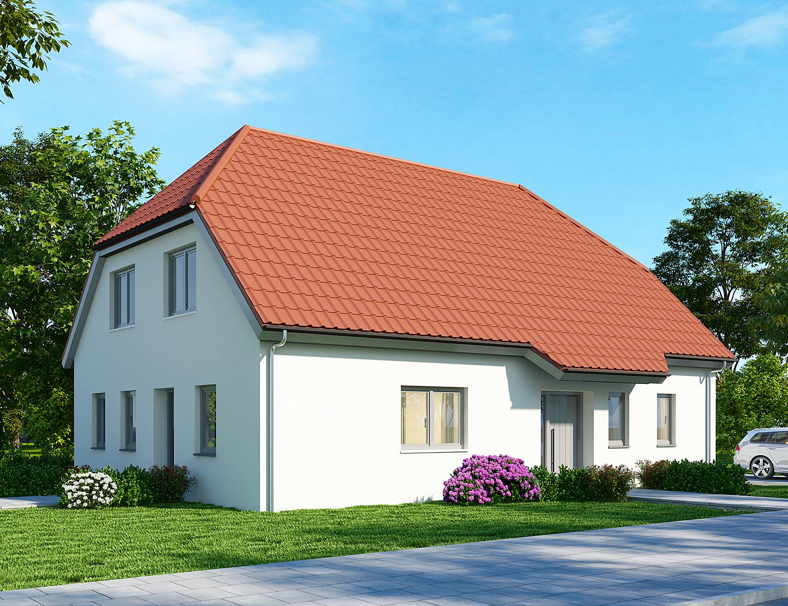 Massivhaus Zweifamilienhaus ZH200 Basis von Baudirekt, Satteldach-Klassiker Außenansicht 1