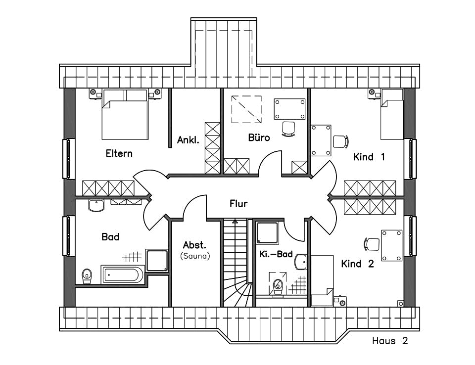 Massivhaus Zweifamilienhaus ZH200 Basis von Baudirekt, Satteldach-Klassiker Grundriss 2