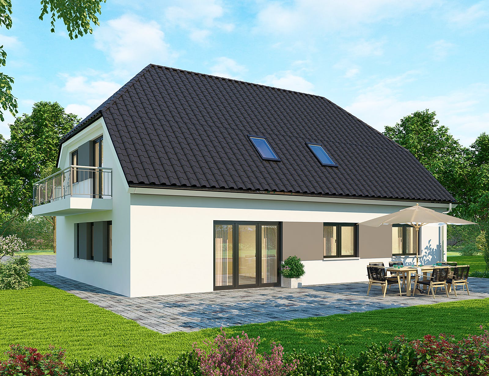 Massivhaus Zweifamilienhaus ZH210 Basis von Baudirekt, Satteldach-Klassiker Außenansicht 1