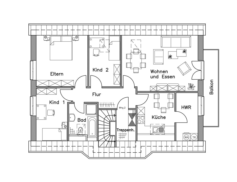 Massivhaus Zweifamilienhaus ZH210 Basis von Baudirekt, Satteldach-Klassiker Grundriss 2