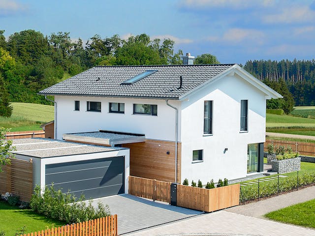 Fertighaus Herb - Kundenhaus von Bau-Fritz Schlüsselfertig ab 645000€, Satteldach-Klassiker Außenansicht 1