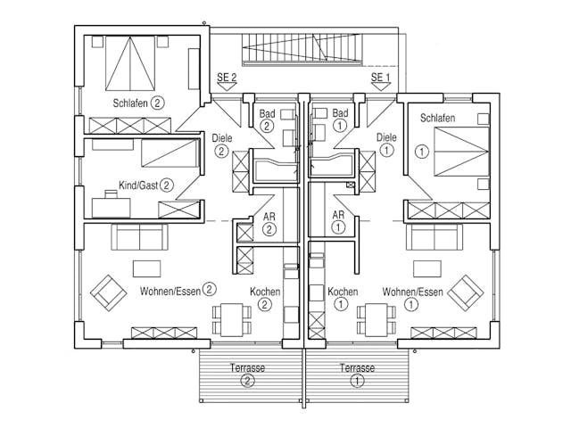 Fertighaus Mehrfamilienhaus Münch von Bau-Fritz - Mehrfamilienhäuser Schlüsselfertig ab 1015000€, Pultdachhaus Grundriss 1