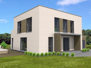 Fertighaus Bauhaus 160 inkl. Eingangsüberdachung von Suckfüll Energiesparhaus Schlüsselfertig ab 484875€, Außenansicht 1