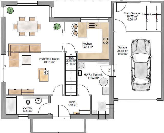Fertighaus Bauhaus 160 inkl. Eingangsüberdachung von Suckfüll Energiesparhaus Schlüsselfertig ab 431000€, Grundriss 1