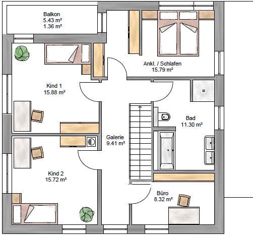 Fertighaus Bauhaus 160 inkl. Eingangsüberdachung von Suckfüll Energiesparhaus Schlüsselfertig ab 431000€, Grundriss 2