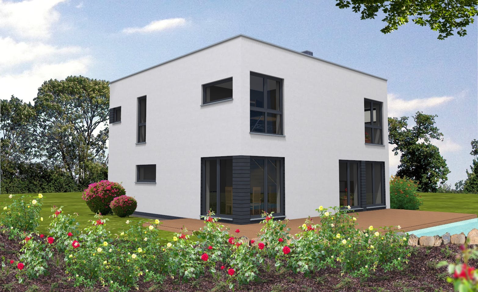 Fertighaus Bauhaus 161 von Suckfüll Energiesparhaus Schlüsselfertig ab 408900€, Cubushaus Außenansicht 1