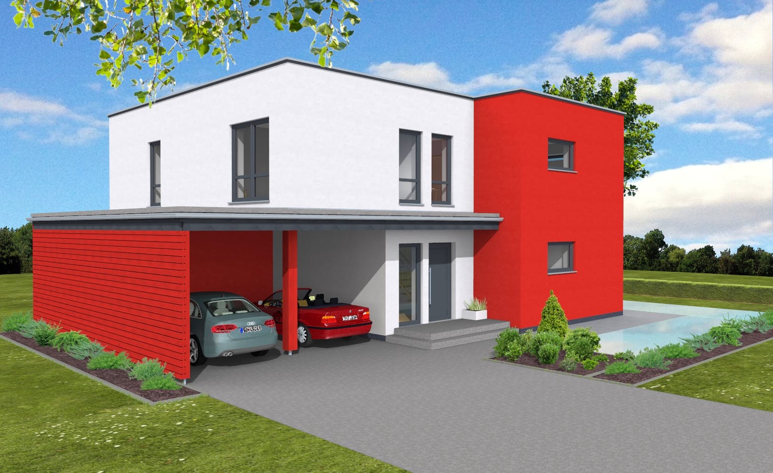 Fertighaus Bauhaus 197 von Suckfüll Energiesparhaus Schlüsselfertig ab 487000€, Cubushaus Außenansicht 1