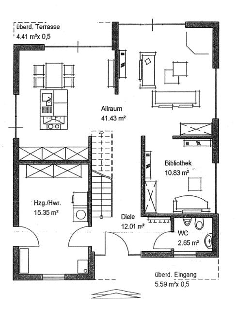 Fertighaus Bauhaus-Stil von Meisterstück-HAUS, Cubushaus Grundriss 1