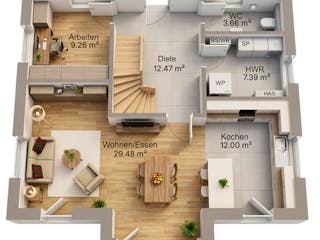 Massivhaus Stadtvilla 145 von AMR-Wohnbau Schlüsselfertig ab 362000€, Stadtvilla Grundriss 1