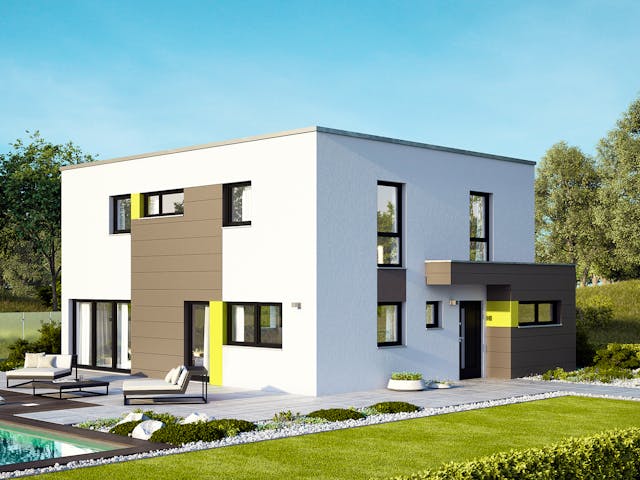 Fertighaus Bellisimo von Büdenbender Hausbau Schlüsselfertig ab 488194€, Cubushaus Außenansicht 1