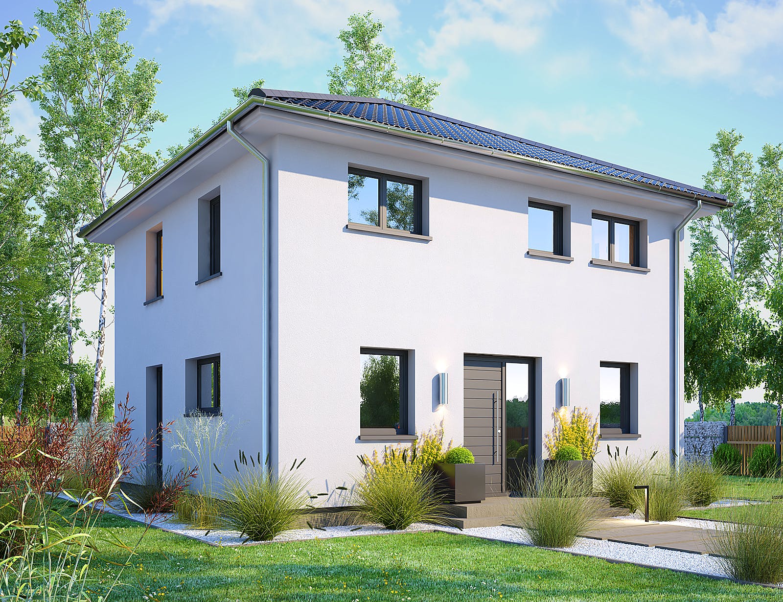 Massivhaus Amica von Bischoff Massivhaus Schlüsselfertig ab 326500€, Stadtvilla Außenansicht 2
