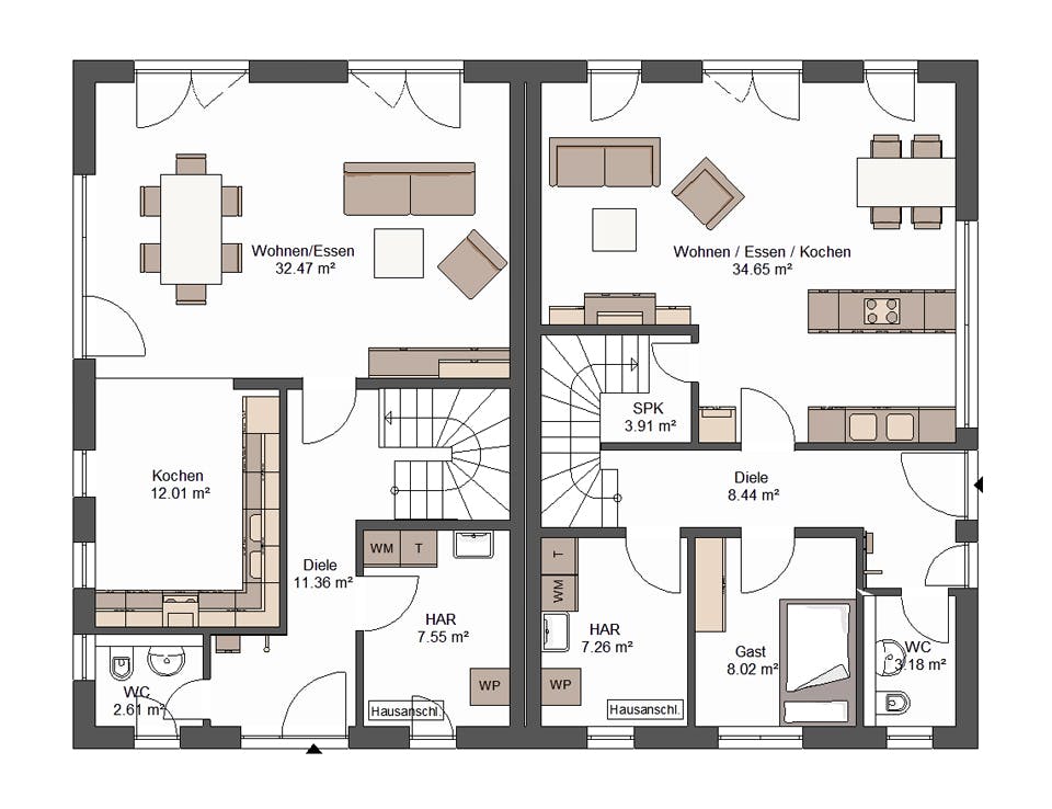 Massivhaus Anzio von Bischoff Massivhaus Schlüsselfertig ab 323000€, Satteldach-Klassiker Grundriss 1