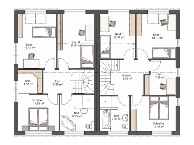 Massivhaus Anzio von Bischoff Massivhaus Schlüsselfertig ab 323000€, Satteldach-Klassiker Grundriss 2