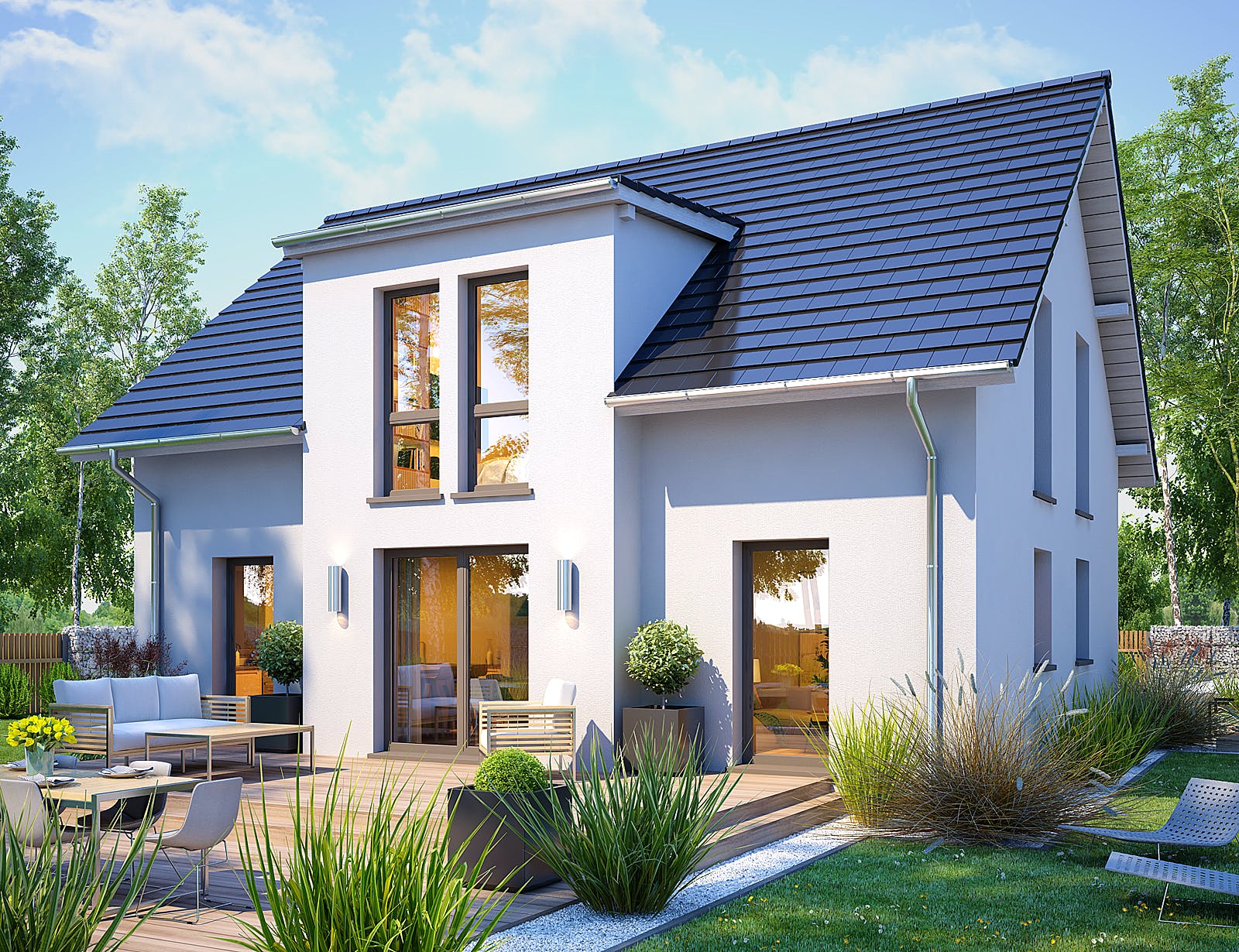 Massivhaus Artena von Bischoff Massivhaus Schlüsselfertig ab 367300€, Satteldach-Klassiker Außenansicht 1