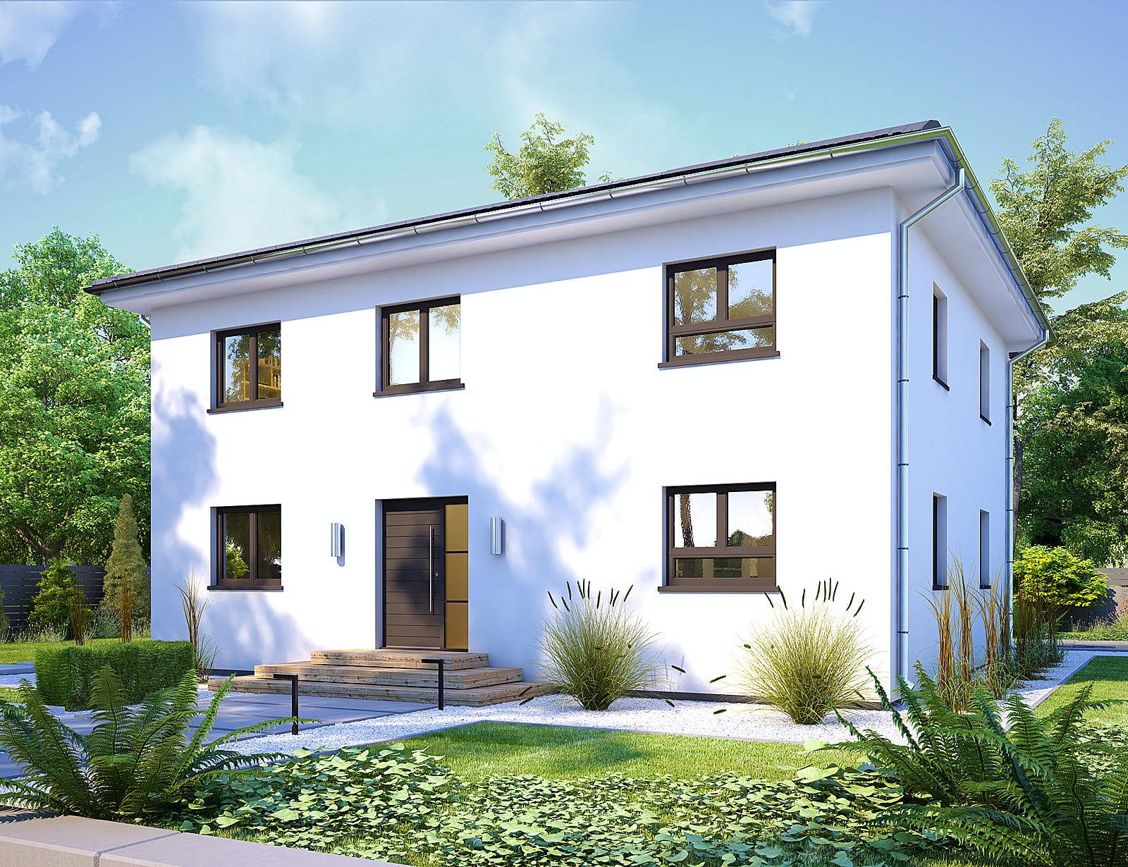 Massivhaus Avento von Bischoff Massivhaus Schlüsselfertig ab 465500€, Stadtvilla Außenansicht 1