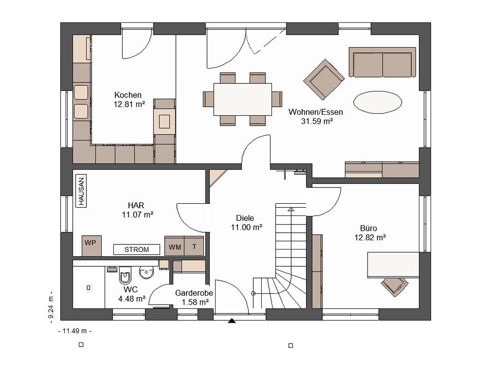 Massivhaus Costa von Bischoff Massivhaus Schlüsselfertig ab 370400€, Satteldach-Klassiker Grundriss 1