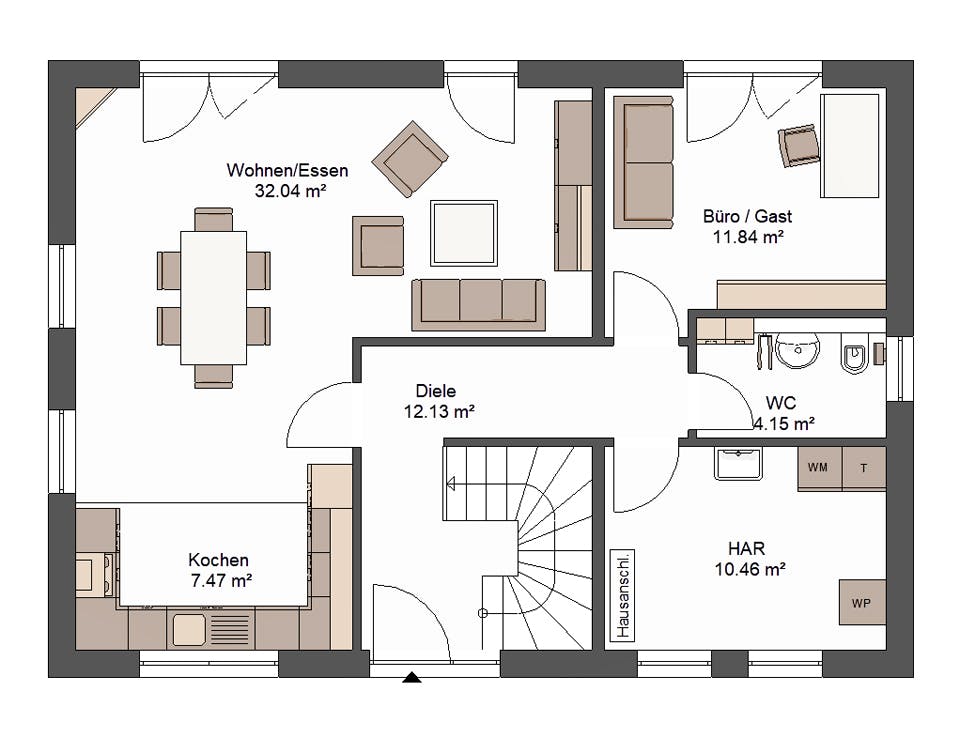 Massivhaus Luca von Bischoff Massivhaus Schlüsselfertig ab 346300€, Satteldach-Klassiker Grundriss 1