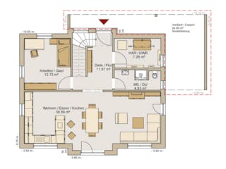 Fertighaus EFH 38-138-125 von BoHolz Haus Schlüsselfertig ab 413676€, Satteldach-Klassiker Grundriss 1