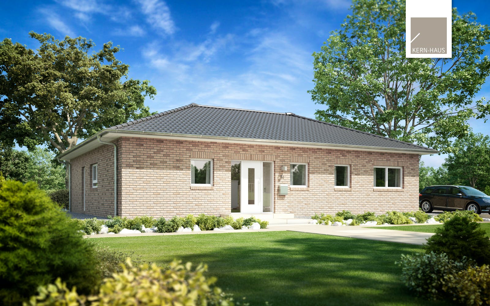 Massivhaus Bungalow Balance Klinker von Kern-Haus Schlüsselfertig ab 412900€, Bungalow Außenansicht 2