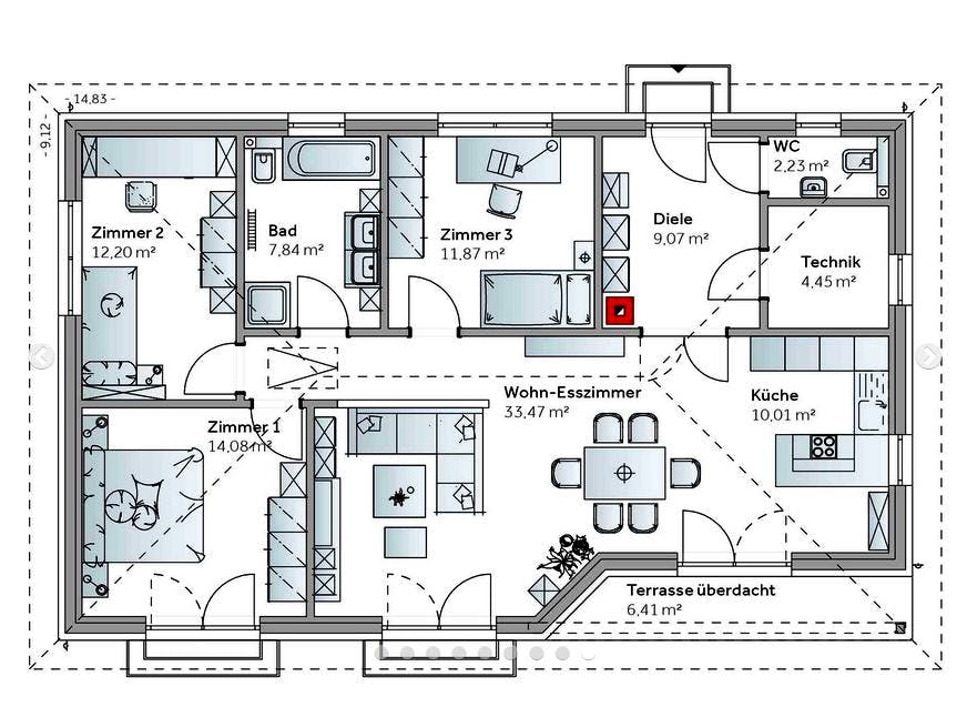 Fertighaus Bungalow S141 SMALL von Vario-Haus - Deutschland Schlüsselfertig ab 382180€, Bungalow Grundriss 1