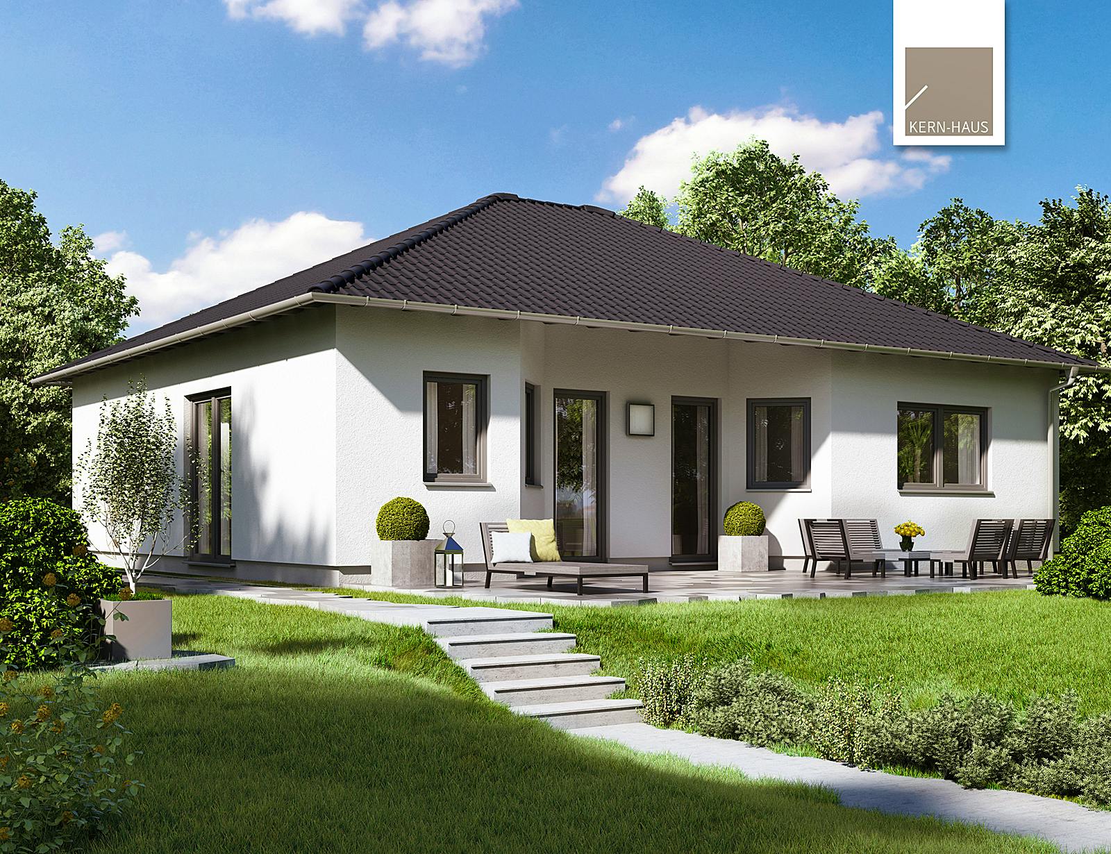 Massivhaus Bungalow Flair von Kern-Haus Schlüsselfertig ab 316900€, Bungalow Außenansicht 1