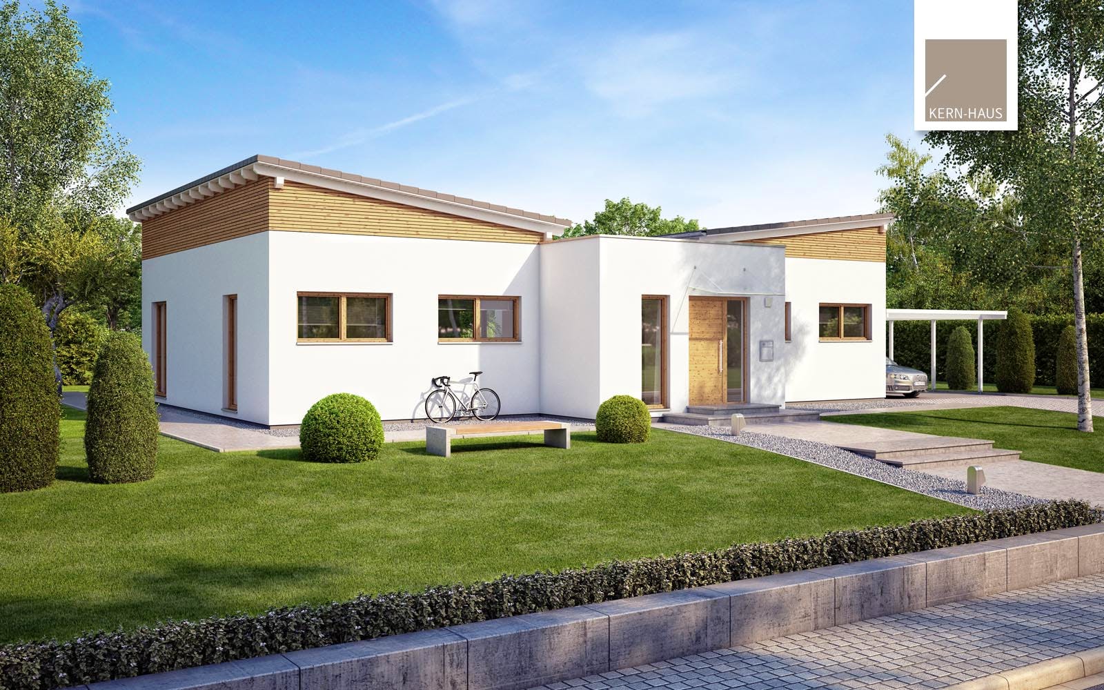 Massivhaus Bungalow Fokus von Kern-Haus Schlüsselfertig ab 495900€, Bungalow Außenansicht 1