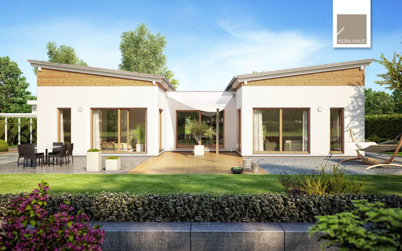 Massivhaus Bungalow Fokus von Kern-Haus Schlüsselfertig ab 495900€, Bungalow Außenansicht 2