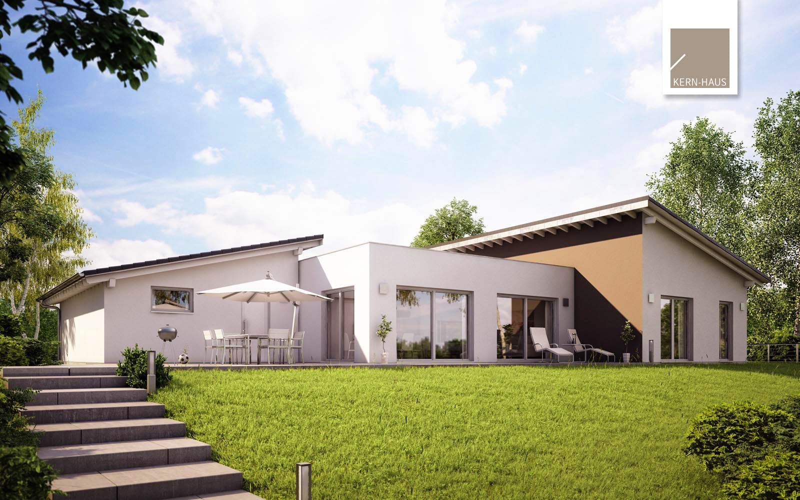 Massivhaus Bungalow Trio von Kern-Haus Schlüsselfertig ab 578900€, Bungalow Außenansicht 2