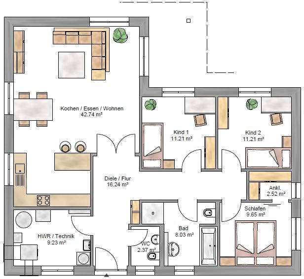 Fertighaus Bungalow 113 von Suckfüll Energiesparhaus Schlüsselfertig ab 324350€, Bungalow Grundriss 1