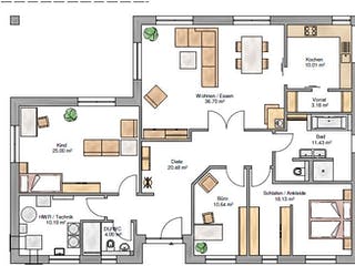 Fertighaus Bungalow 150 von Suckfüll Energiesparhaus Schlüsselfertig ab 472050€, Bungalow Grundriss 1