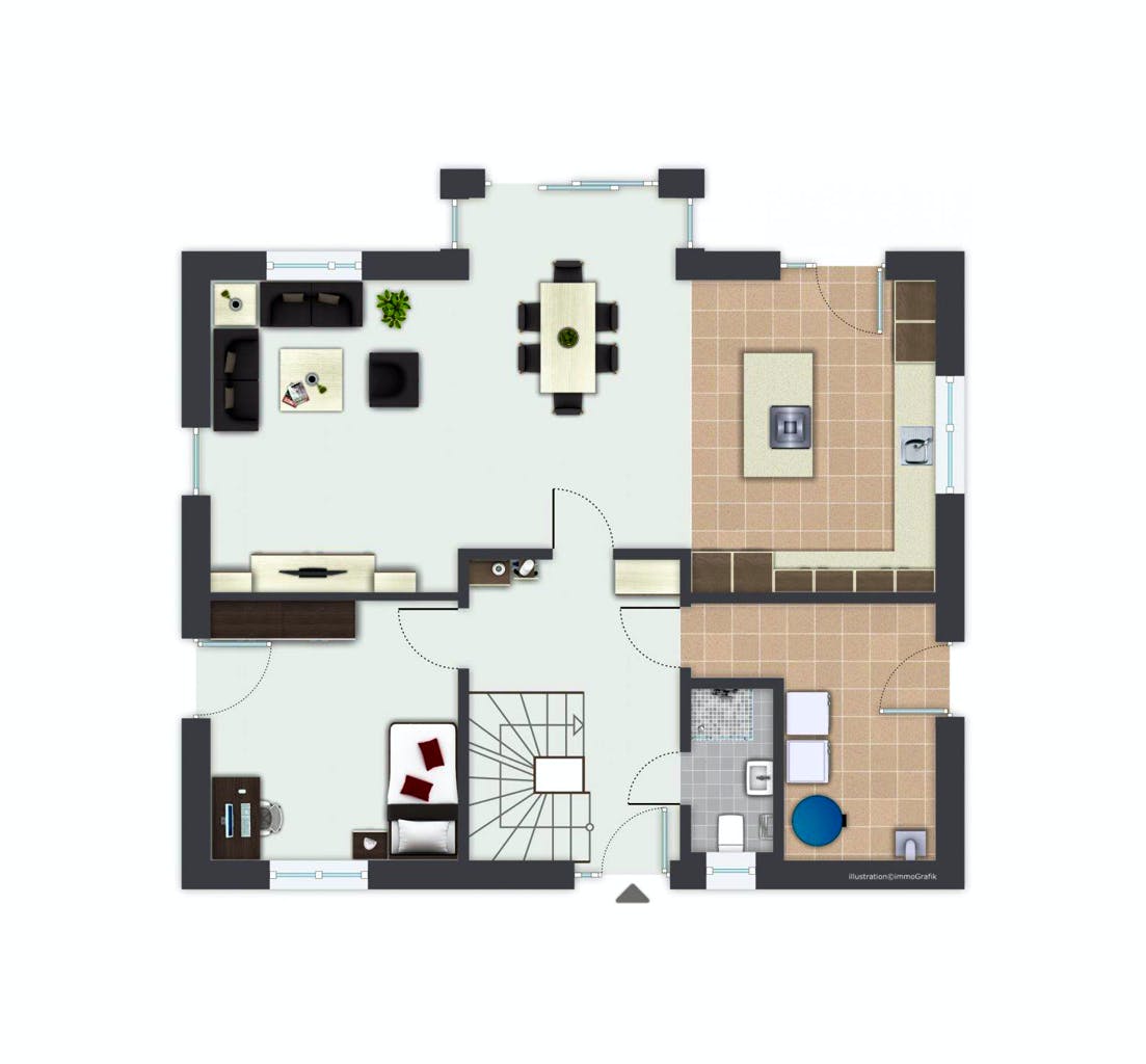 Fertighaus Burbach von GUSSEK HAUS Schlüsselfertig ab 484400€, Satteldach-Klassiker Grundriss 1