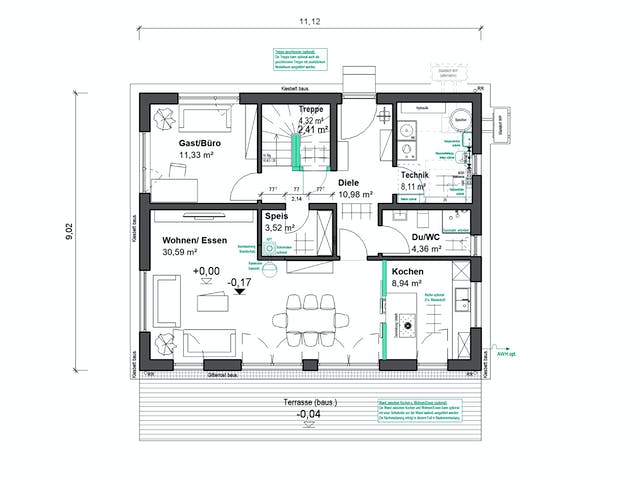 Fertighaus Chausseestraße 148 von bauen.WIEWIR Schlüsselfertig ab 328100€, Satteldach-Klassiker Grundriss 1