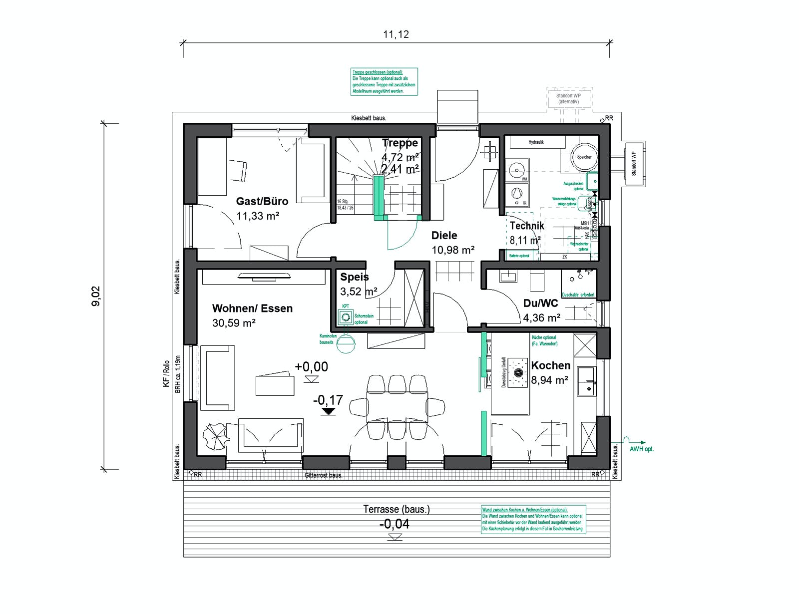 Fertighaus Elisenstraße 149 von bauen.WIEWIR Schlüsselfertig ab 328100€, Satteldach-Klassiker Grundriss 1