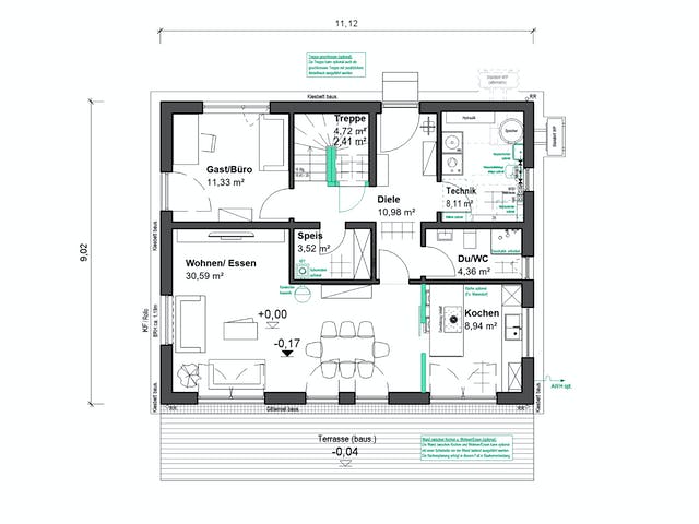 Fertighaus Elisenstraße 149 von bauen.WIEWIR Schlüsselfertig ab 328100€, Satteldach-Klassiker Grundriss 1