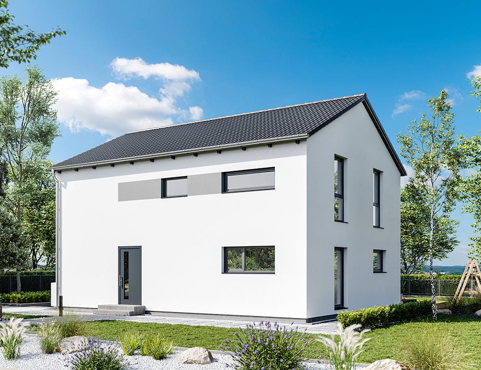 Fertighaus Elisenstraße 156 von bauen.WIEWIR Schlüsselfertig ab 332600€, Satteldach-Klassiker Außenansicht 2