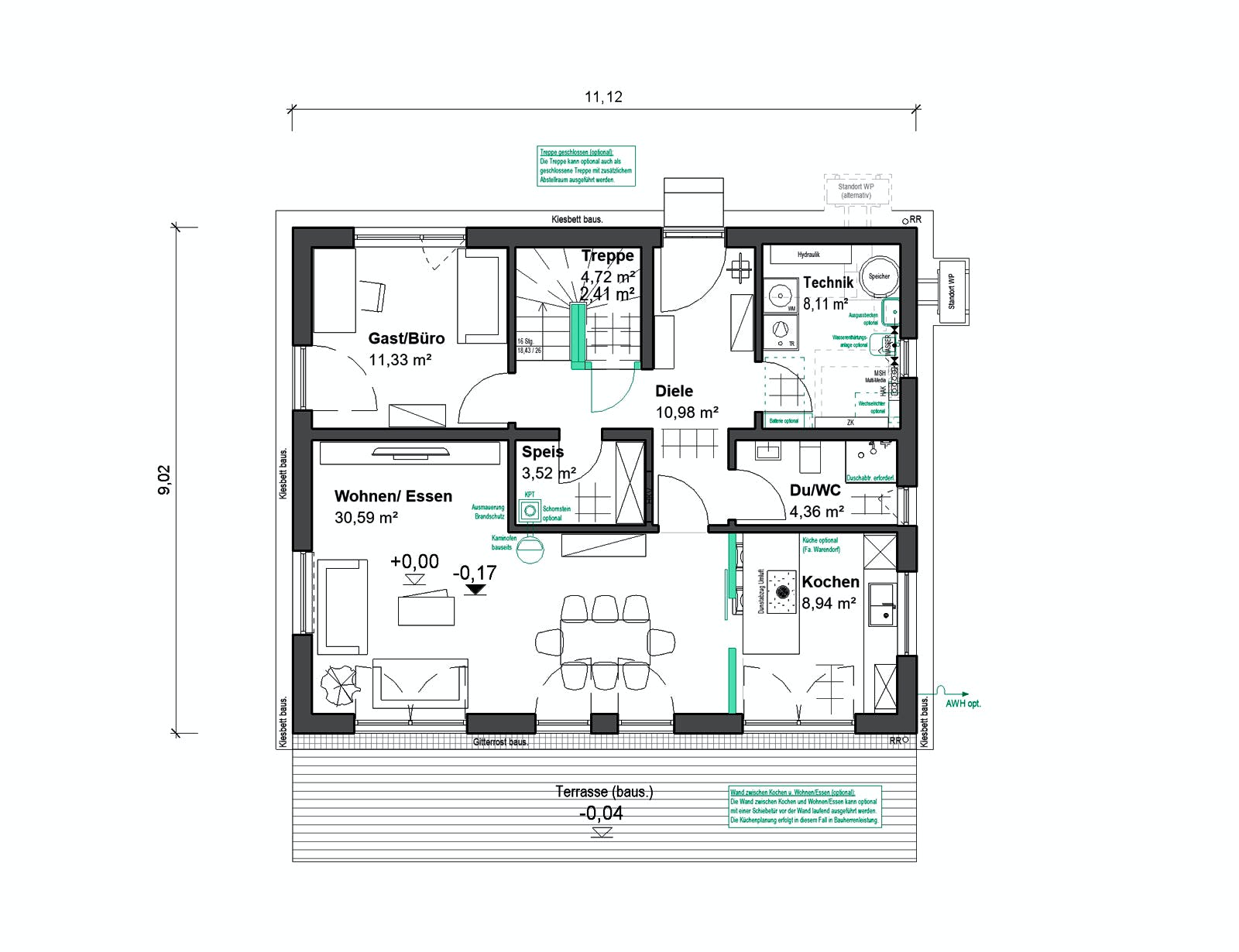 Fertighaus Elisenstraße 156 von bauen.WIEWIR Schlüsselfertig ab 332600€, Satteldach-Klassiker Grundriss 1