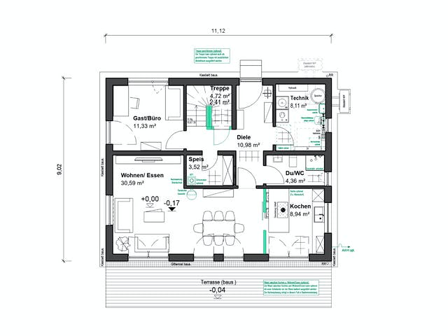 Fertighaus Elisenstraße 156 von bauen.WIEWIR Schlüsselfertig ab 332600€, Satteldach-Klassiker Grundriss 1